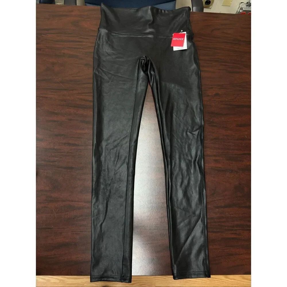 NWT Spanx Black Faux Leather Leggings Size Large